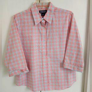 Women's Blouse Pink & Blue Plaid - Size 12 Petite